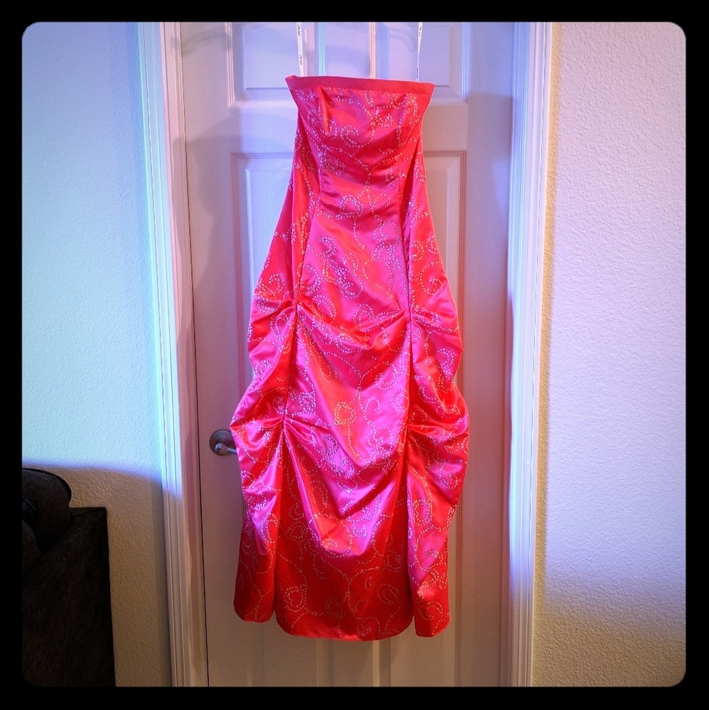 Hot Pink Sparkle Strapless Prom Pageant Dress